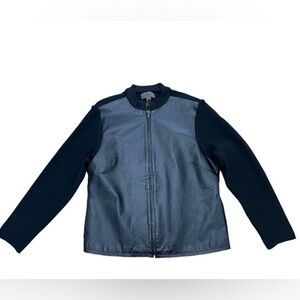 Uniform by‎ John Paul Richard Black Wool Blend Sweater Leather Full Zip Jacket L